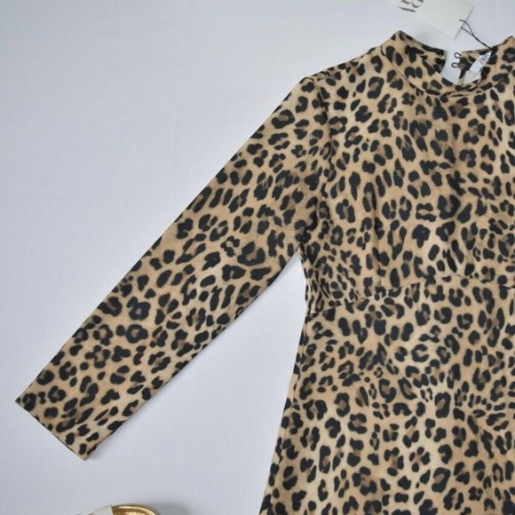 New ZARA S Small Mock Neck Animal Leopard Print Mini Short Dress - Picture 14 of 16
